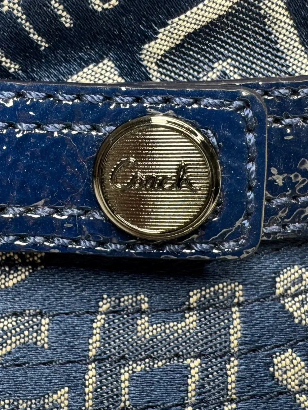 Coach Y2K Poppy Blue Graffiti Script  Story Patch Sara Bucket M/L Hat 80913 NWT